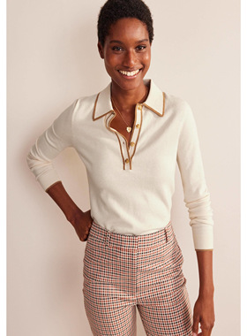 英伦b*den 女款 棉 Estelle杏色镶边纽扣针织Polo衫