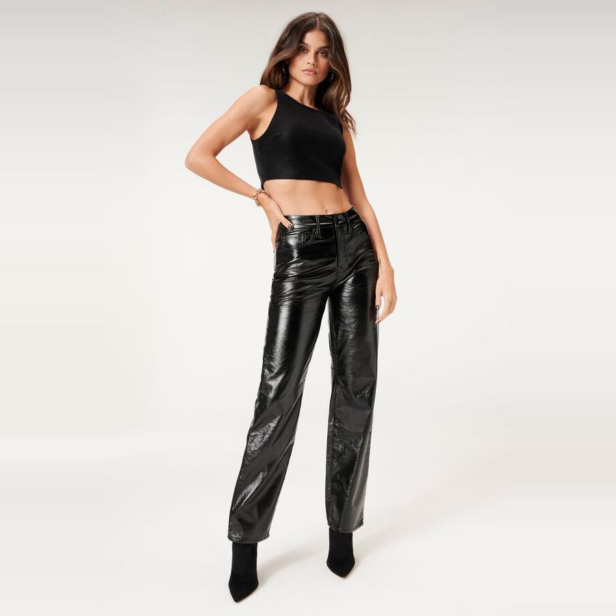 GA卡戴珊同款90年代复古Y2K Vinyl-乙烯基 pant 高腰皮裤直筒裤