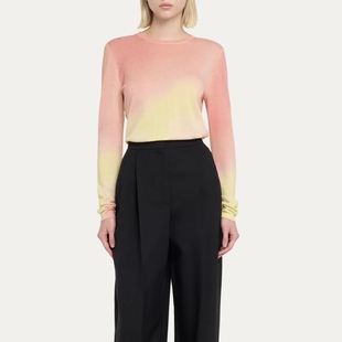 纽约华裔设计师J·W 主线 美利奴羊毛扎染印花柔软修身圆领针织衫