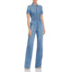 女款 蓝色 纽约设计师A Gorgeous复古水洗做旧阔腿连体牛仔裤