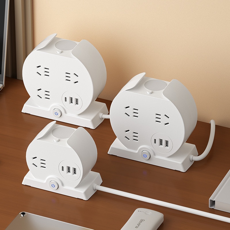 桌面办公立体插线板usb插座多功能夜灯圆形插排学生宿舍插板家用