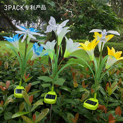 太阳能庭院灯仿真蝴蝶蜻蜓小鸟百合花组合灯led户外草坪灯地插灯