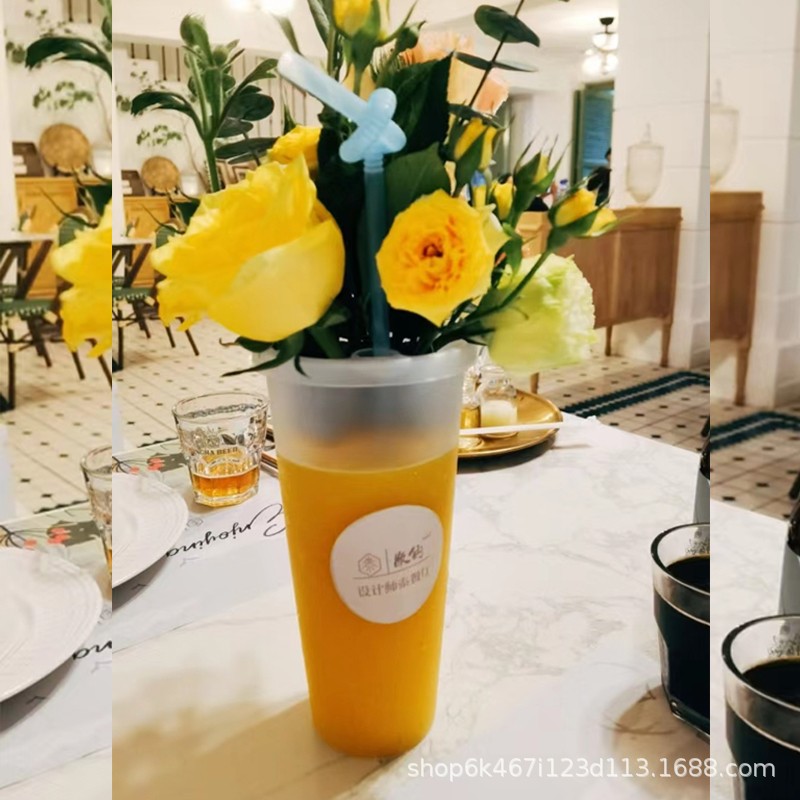 鲜花奶茶杯Diy插花饮料杯可乐炸鸡杯水果茶饮品杯可降解环保