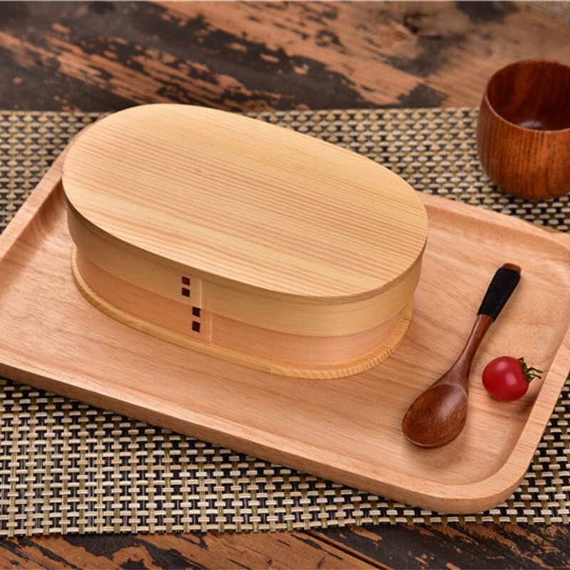 日式木质单层分格饭盒实木家用午餐盒创意学生便当盒子复古寿司