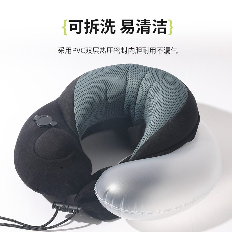 充气枕按压式充气u型枕pp棉充气二合一便携旅行枕厂家批发