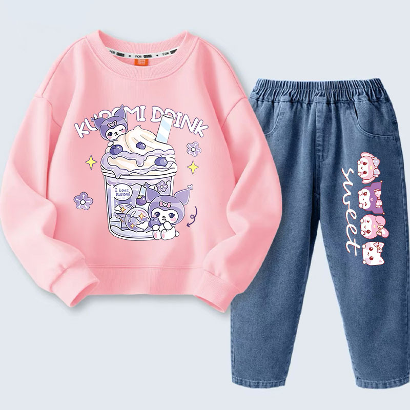 女童休闲春秋百搭卫衣牛仔裤套装2025儿童新款女孩洋气外穿两件套