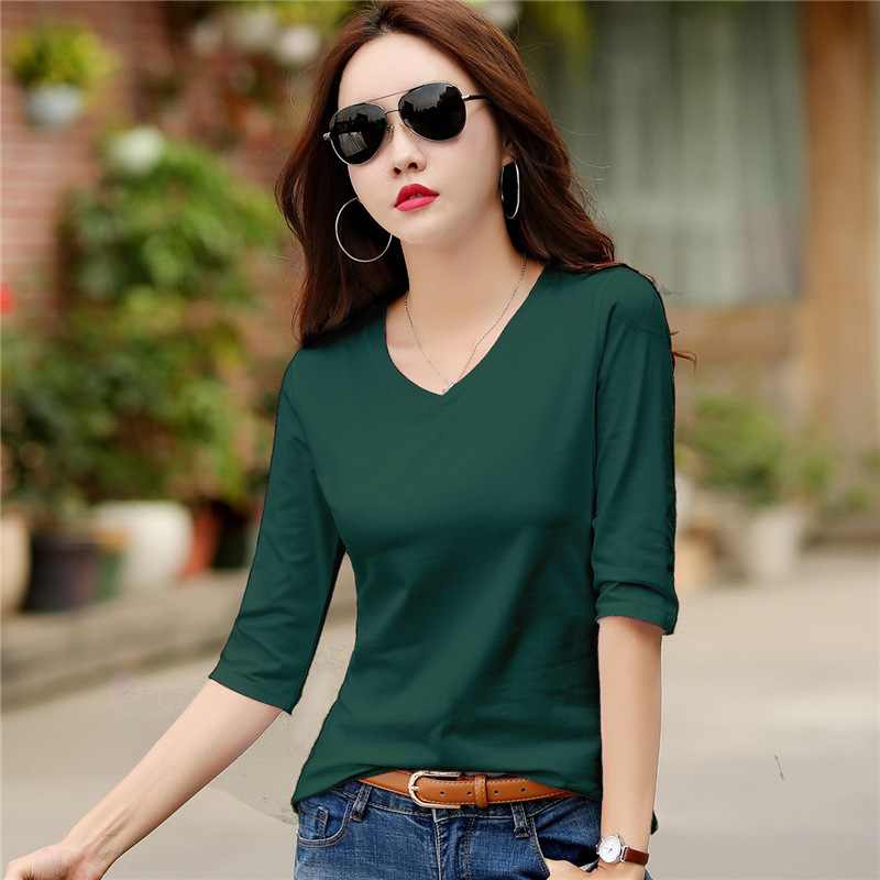 2023春装新款女装7分袖t恤女韩版宽松中袖外穿体恤上衣打底衫