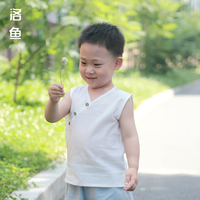 宝宝小婴儿童男童女童装夏季薄款棉麻无袖背心中式汉服T恤衫