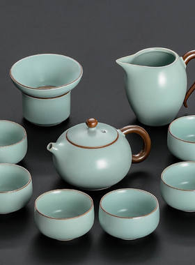 不拙哥窑茶具套装家用茶壶整套汝窑套餐开片茶杯陶瓷功夫茶具3-悦