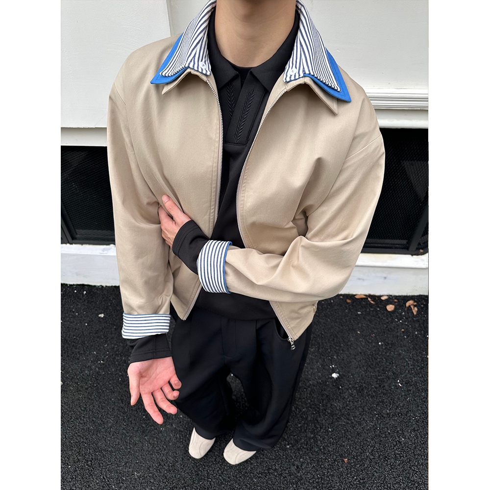 WESSK假两件可拆翻领多穿卡其黑色夹克外套学院风cleanfit老钱