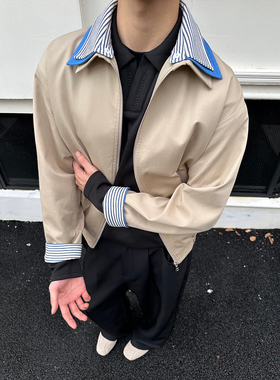 WESSK假两件可拆翻领多穿卡其黑色夹克外套学院风cleanfit老钱