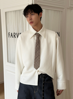 WESSK褶皱肌理两色尖领立体裁剪休闲春秋季薄款长袖衬衫