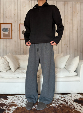 WESSK三色弯刀阔腿卫裤cleanfit秋冬宽松运动百搭情侣休闲长裤