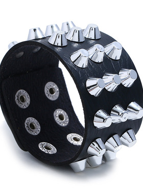 庞克2019新款夸张男女皮革手链跨境货源潮流朋克尖钉仿牛皮手链