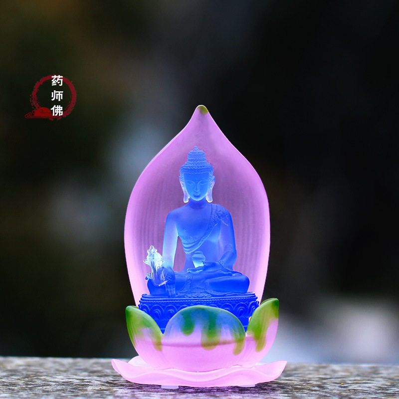 古法琉璃莲花药师佛佛像烛台摆件居家客厅佛堂摆放佛前礼佛蜡烛座