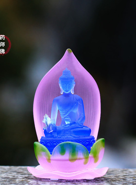 古法琉璃莲花药师佛佛像烛台摆件居家客厅佛堂摆放佛前礼佛蜡烛座