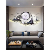 新中式 饰挂钟客厅背景墙家用钟表挂墙静音壁钟金属创意时钟 大号装