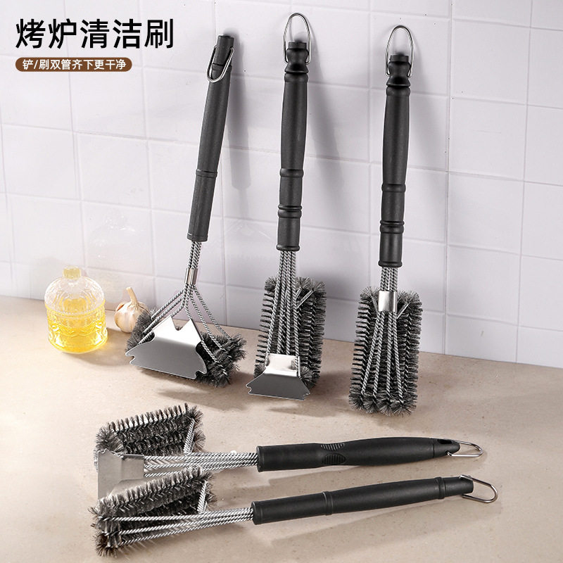 跨境烧烤刷大型钢丝刷带铲刀烧烤架烤网烤炉刷多功能清洗工具刷子