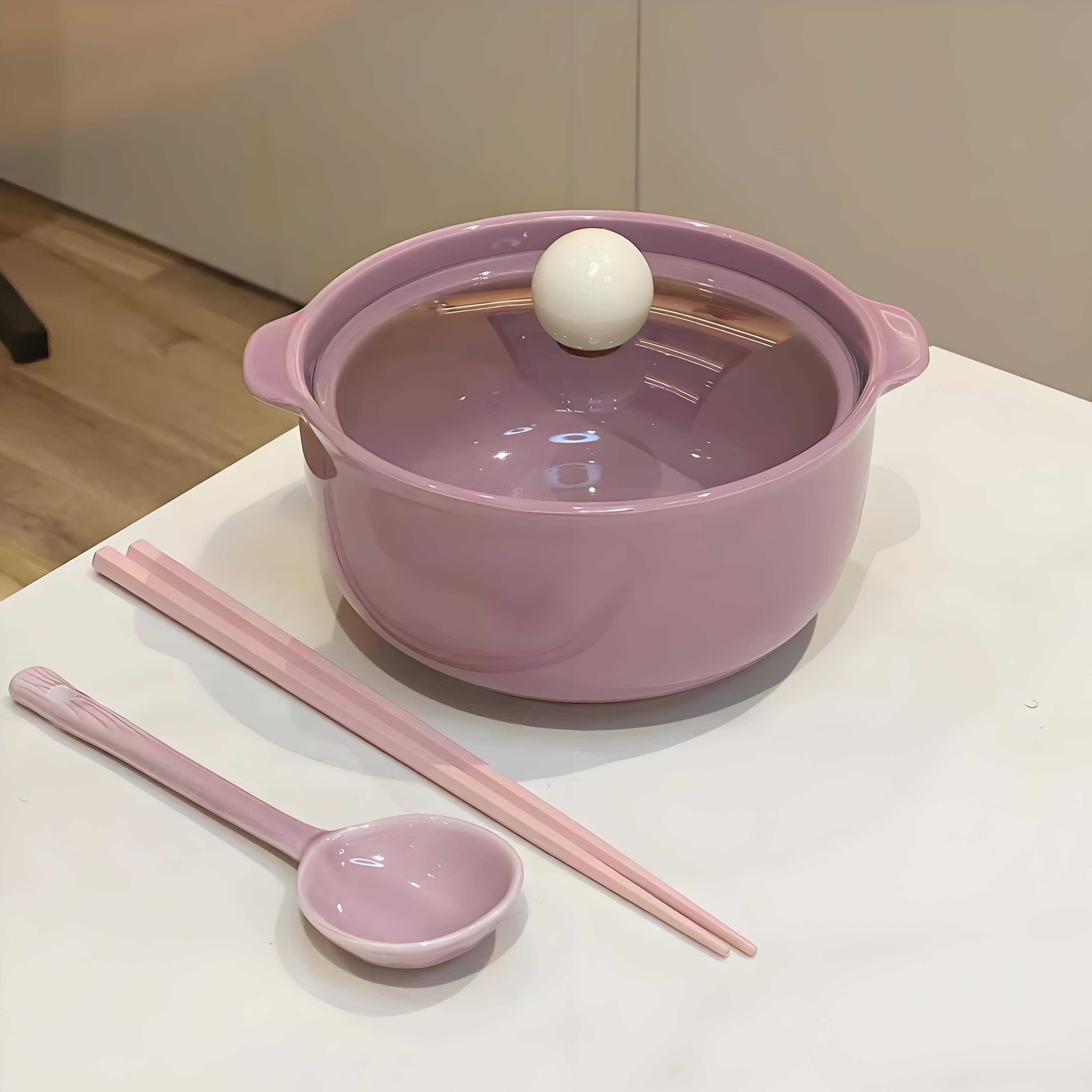 【泡面碗带勺筷】陶瓷釉下彩面碗一人食学生饭碗套装带盖宿舍家用