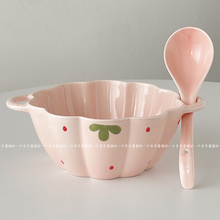 釉下彩草莓陶瓷大汤锅嗦螺蛳粉泡面汤碗沙拉碗甜品水果碗家用饭碗