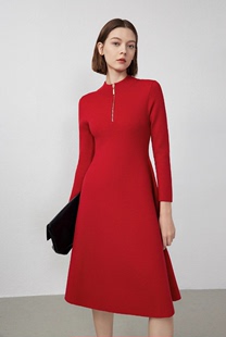 羊毛法式 高级感气质长袖 新款 朗姿2024年春季 收腰显瘦裙子女连衣裙