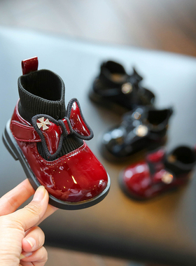 GSRG女宝宝鞋子公主春秋季皮鞋短靴小童两岁一3婴儿洋气红色靴子