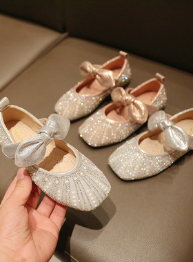 英国Netx sara女童公主鞋2024春秋儿童水晶鞋中大童软底单鞋皮鞋
