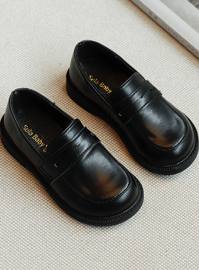 Lewis&clar s儿童英伦皮鞋2025春秋款韩版男童豆豆鞋女童黑色单鞋