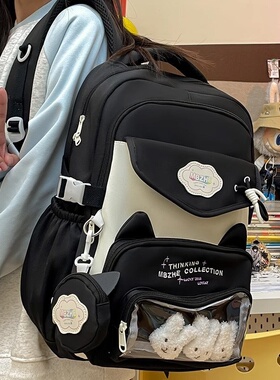 netx Kiss学生书包小学生黑色耐脏大容量背包初中生高颜值双肩包