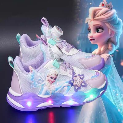 英国DGKP爱莎公主儿童鞋子女童运动鞋春秋新款网面发光鞋透气棉鞋