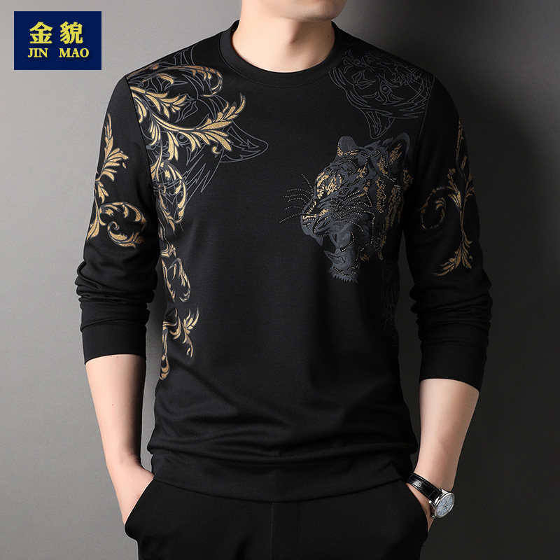 2025新款长袖t恤男士虎印花圆领卫衣个性休闲春秋装上衣打底小衫T
