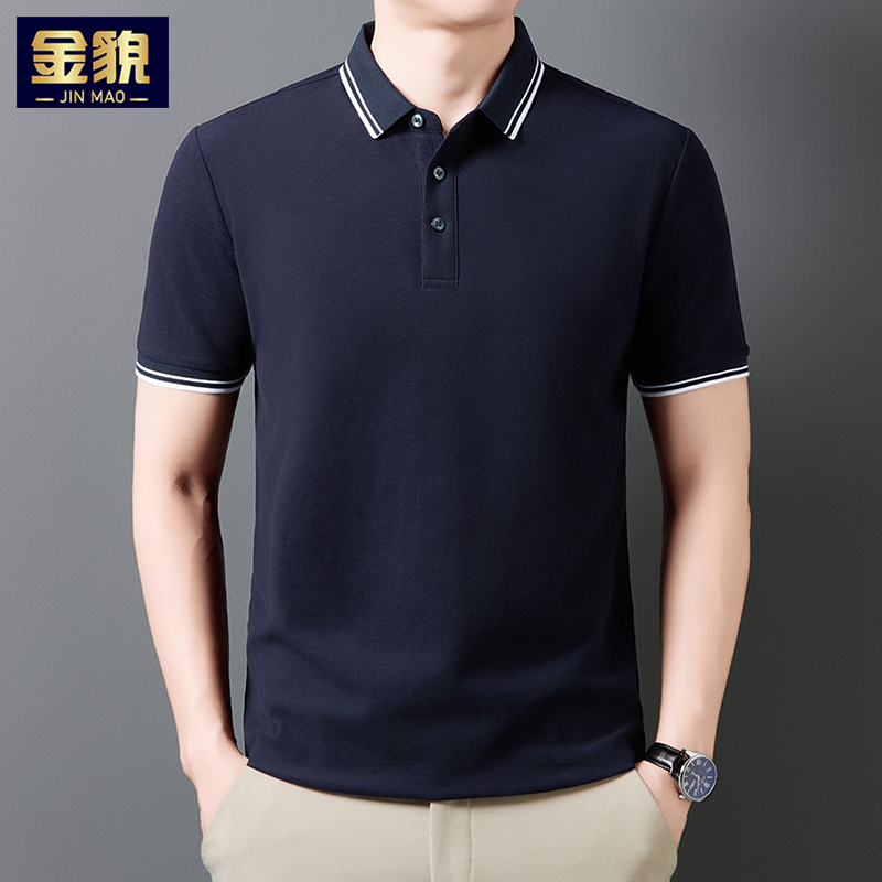 2025新款高档男士短袖t恤纯棉翻领POLO衫中年夏季爸爸装上衣汗衫T