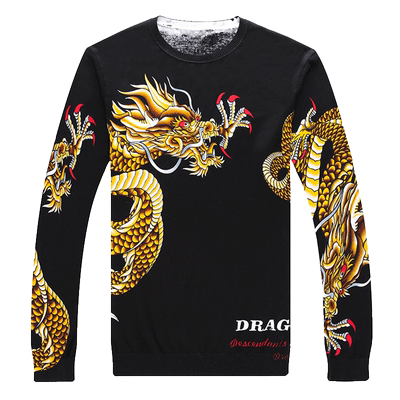 春秋装个性龙图案潮流长袖t恤