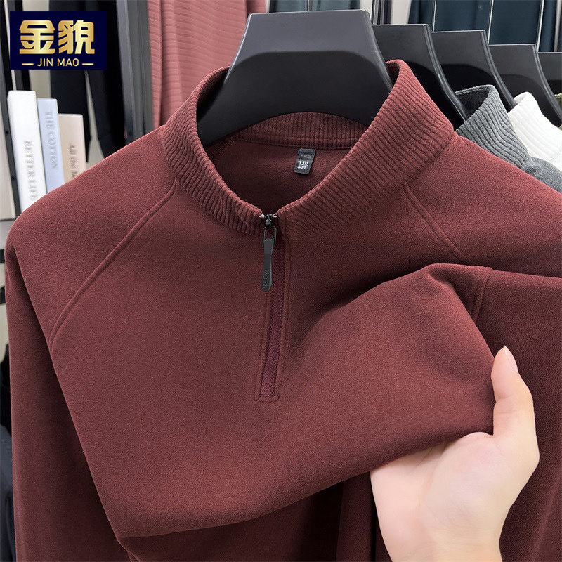 新款长袖t恤男士立领德绒休闲宽松爸爸装卫衣春秋装上衣打底小衫T