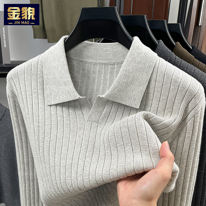 2025新款高端男士t恤长袖纯棉翻领POLO衫春秋装宽松上衣打底小衫