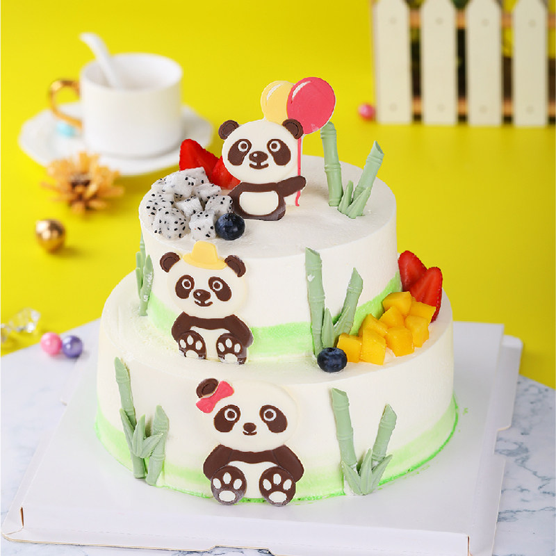 蒲缇烘焙熊猫宝贝双层儿童生日蛋糕新鲜水果动物奶油沈阳同城配送