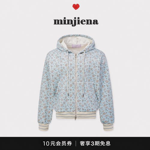 【现货】韩国minjiena卫衣连帽外套拉链开衫运动宽松卫裤薄绒套装