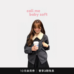 callmebabysoft韩国OUNCE百搭羊羔毛领保暖夹棉夹克毛呢短棉服