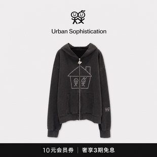 【现货】韩国Urban火柴人连帽开衫女林小宅同款手绘水洗做旧外套