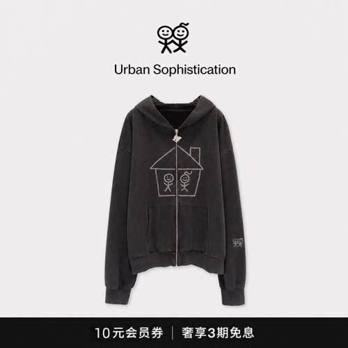 【现货】韩国Urban火柴人连帽开衫女林小宅同款手绘水洗做旧外套