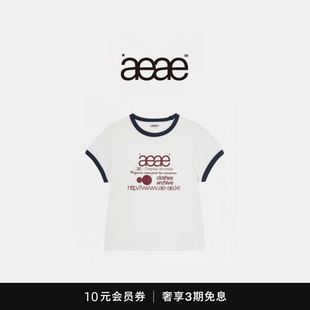 【现货】博主款 aeae韩国设计师字母logo印花拼色滚边短款短袖T恤
