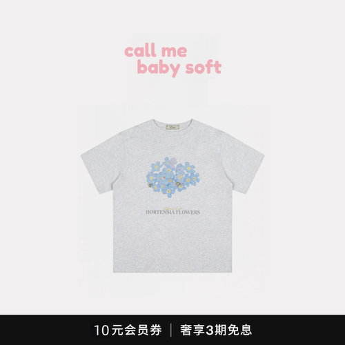 ●callmebabysoft韩国东大门小众潮牌eun兰花花朵印花圆领短袖T恤