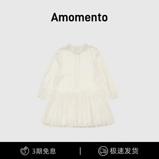 【现货】韩国小众amomento蝴蝶结系带花边可爱宽松连衣裙衬衫裙