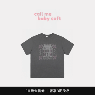 圆领T恤上衣 callmebabysoft韩国小众潮牌Ron复古小房子印花短袖