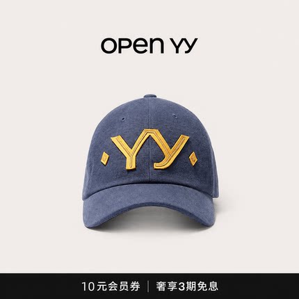 【现货】韩国小众OPEN YY鸭舌帽字母刺绣复古韩系显脸小棒球帽女