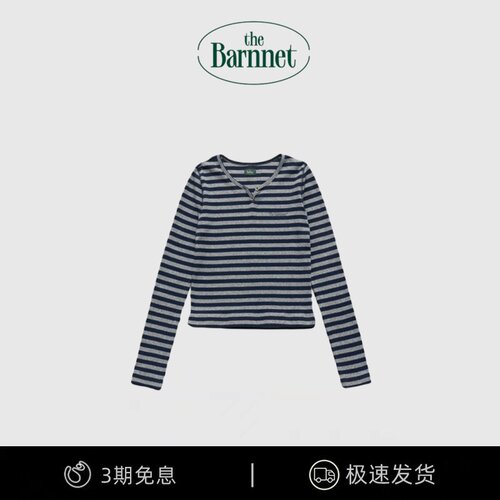 【现货】韩国小众 八奶The barnnet复古条纹修身打底衫休闲T恤