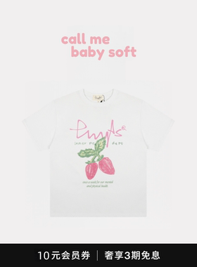 ●callmebabysoft潮牌phyps短袖草莓卡通白色T恤宽松圆领男女情侣