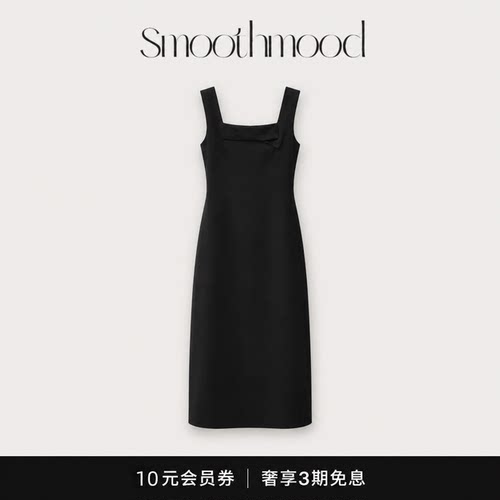 【现货】韩国女装smoothmood黑色蝴蝶结无袖连衣裙韩系东大门长裙