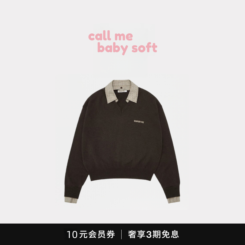 ●callmebabysoft韩系女装林娜琏同款假两件可拆卸衬衣领针织衫