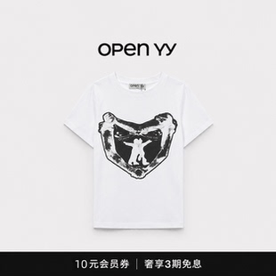 【现货】韩国Open yy双人舞爱心涂鸦印花短袖T恤辣妹休闲百搭修身